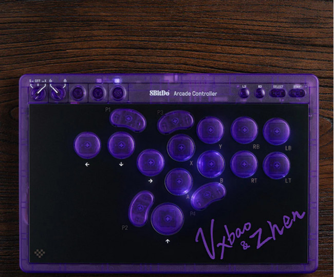 Ігровий аркадний контролер 8BitDo Arcade Controller - Transparent Purple Signature Edition